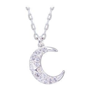 Silver crescent moon star necklace